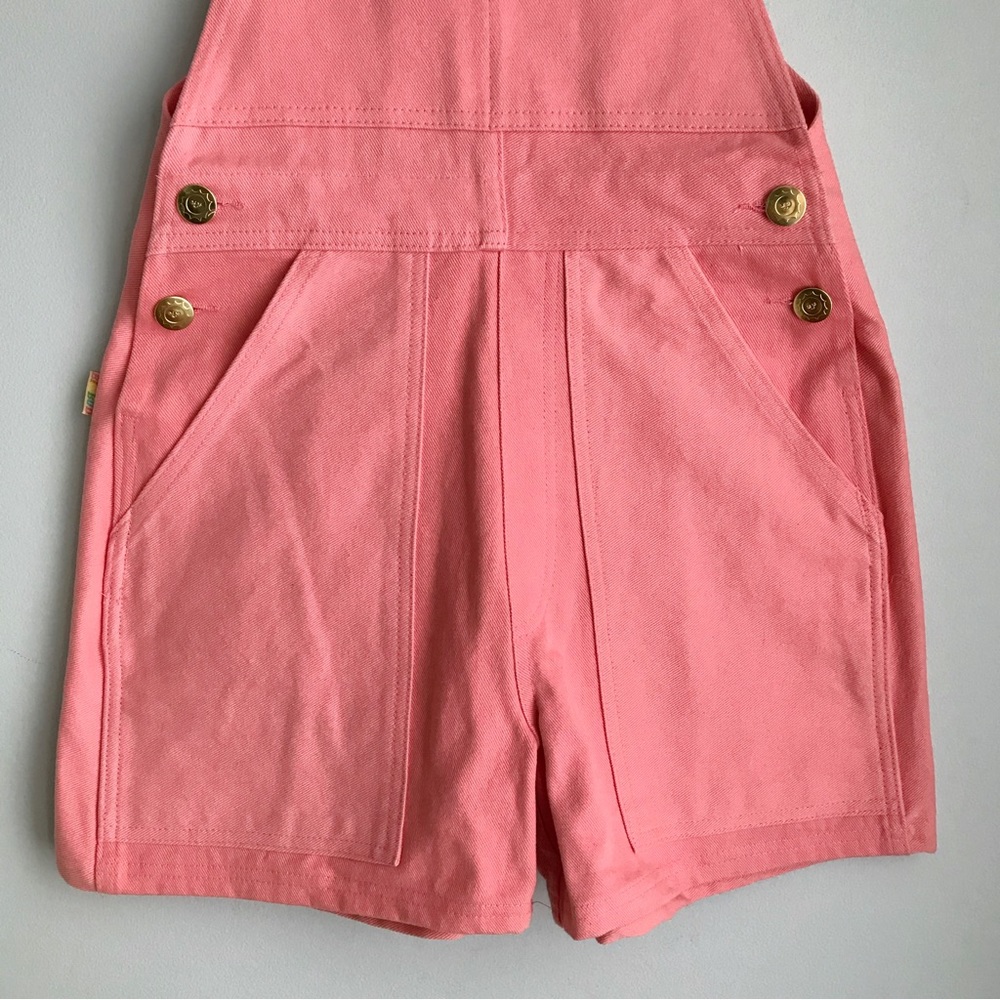 BIG BUD PRESS Flamingo Pink Denim Overall Shorts NWOT Shortalls XXS - Picture 6 of 16